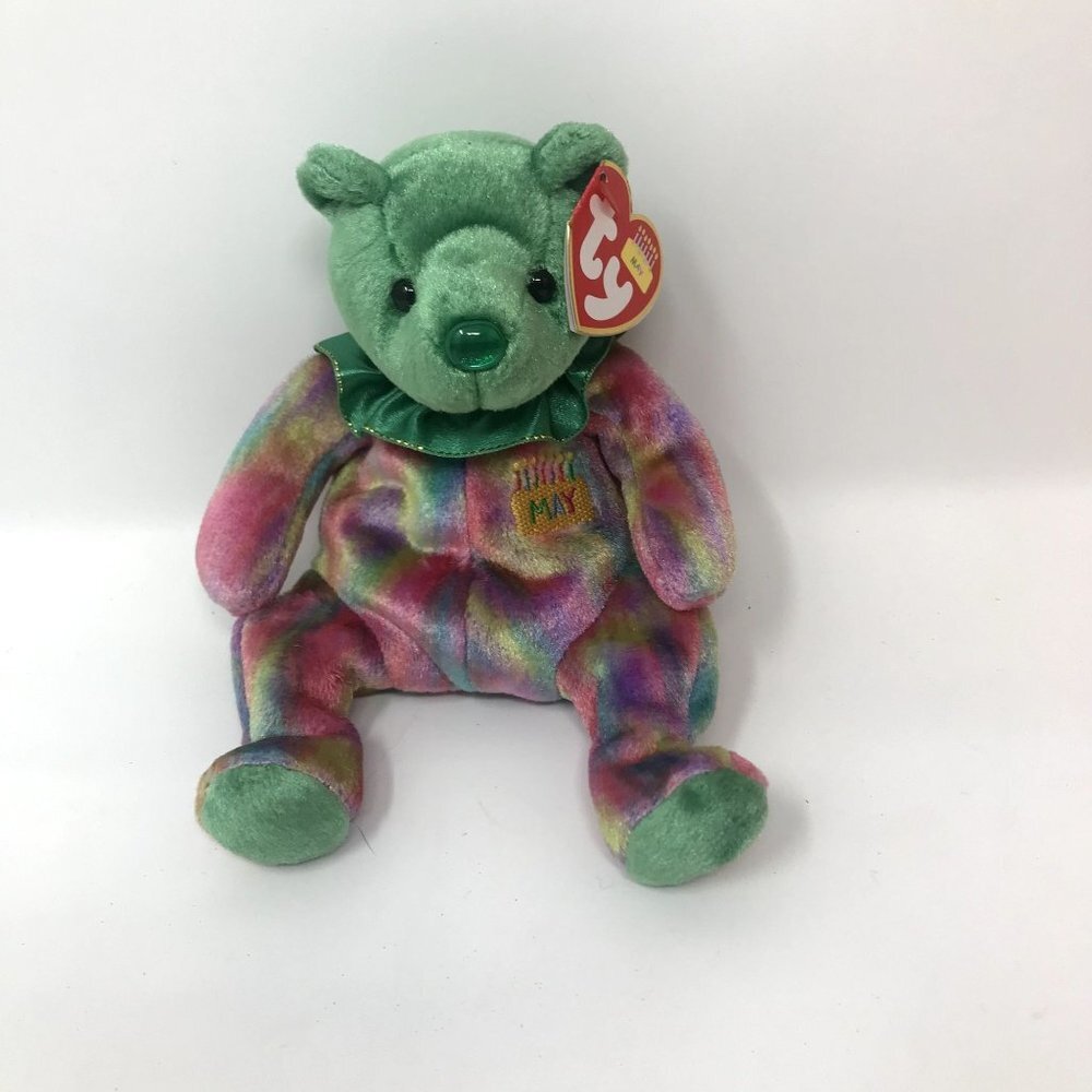 TY Beanie Baby MAY the Birthday Bear Green Tie Dye Plush Stuffed Animal Soft Toy